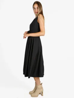 Daystar Abito lungo da donna smanicato con cintura - nero