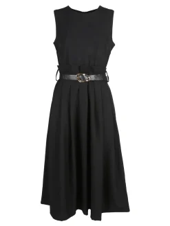 Daystar Abito lungo da donna smanicato con cintura - nero