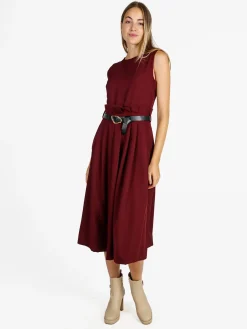 Daystar Abito lungo da donna smanicato con cintura - bordeaux