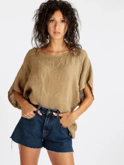 Daystar Blusa donna in lino con maniche a pipistrello
