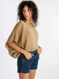 Daystar Blusa donna in lino con maniche a pipistrello