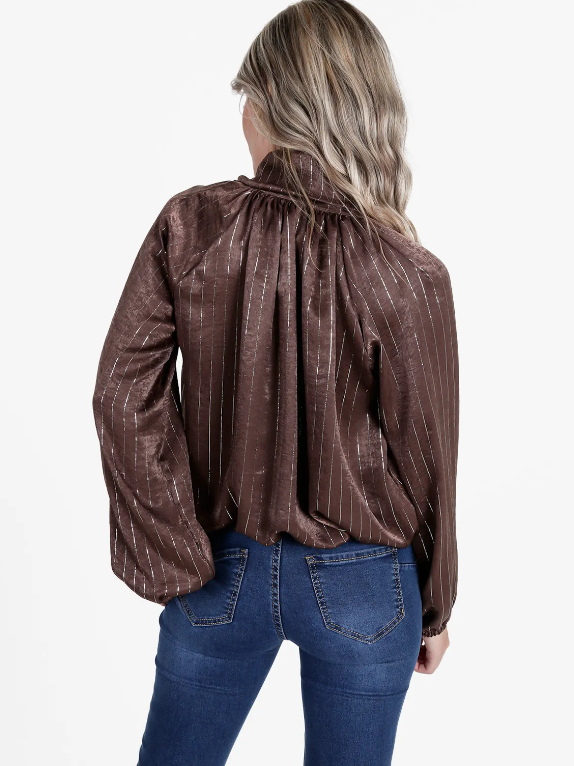 Daystar Camicetta donna a maniche lunghe con righe argento