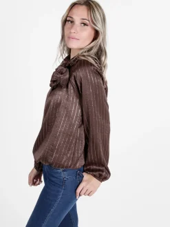 Daystar Camicetta donna a maniche lunghe con righe argento