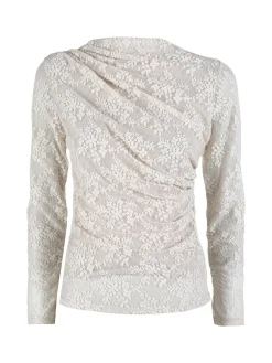 Daystar Maglietta donna a maniche lunghe in pizzo con arricciatura - beige