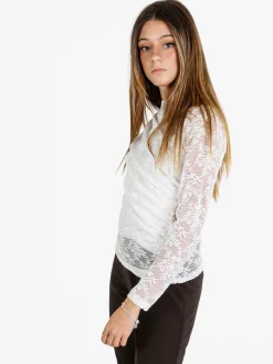 Daystar Maglietta donna a maniche lunghe in pizzo con arricciatura - nero