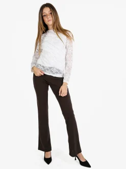 Daystar Maglietta donna a maniche lunghe in pizzo con arricciatura - nero