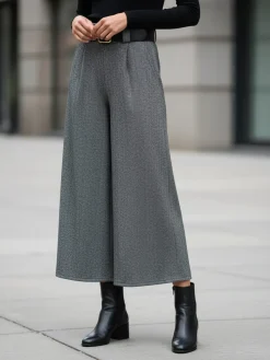 Daystar Pantaloni donna a palazzo con cintura - grigio