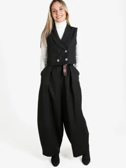 Daystar Pantaloni donna casual a palloncino con cintura - nero
