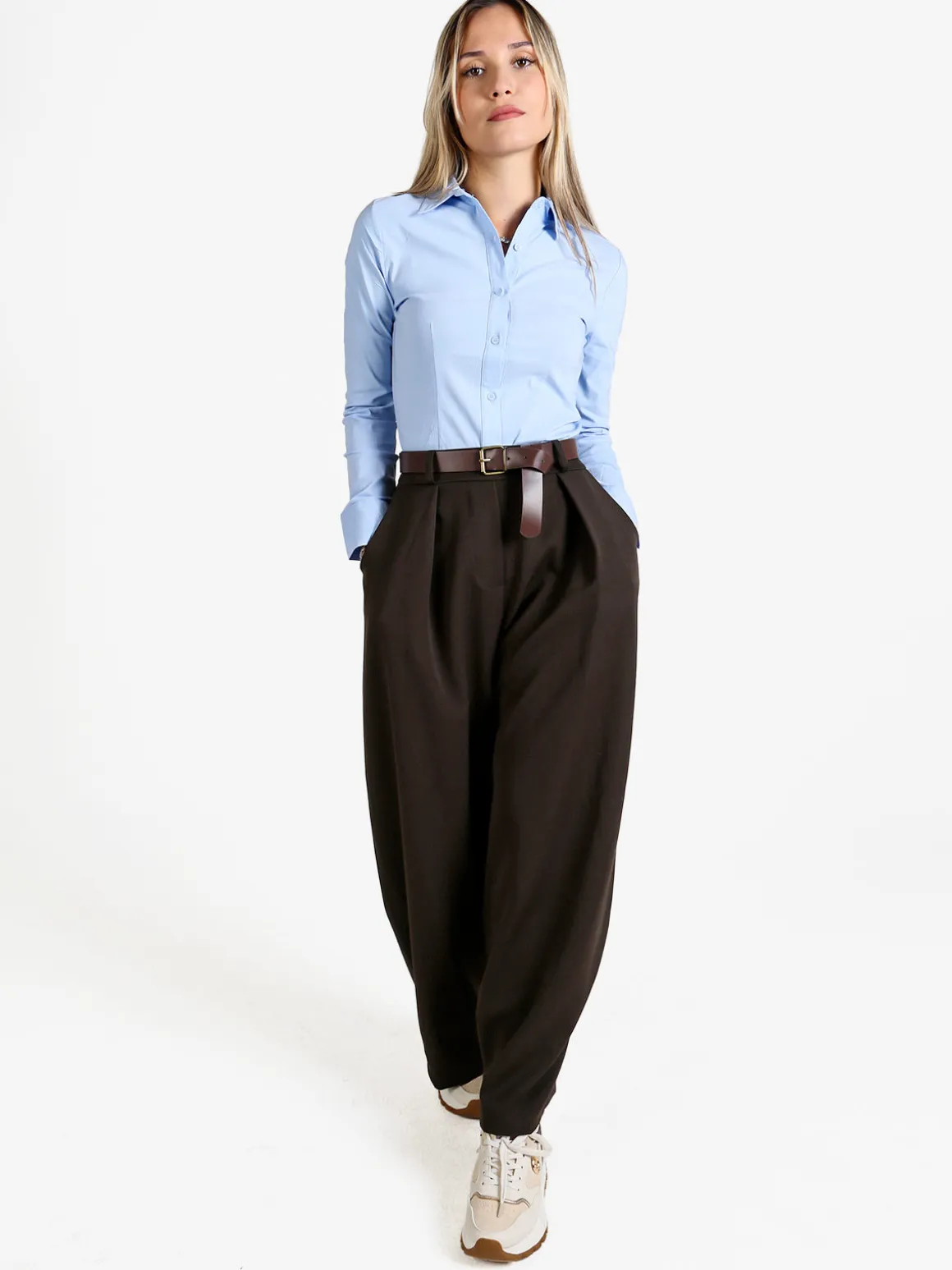 Daystar Pantaloni donna casual a palloncino con cintura - moro