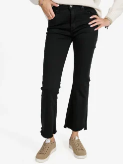 3-D Denim Pantaloni donna a zampa sfrangiati - nero
