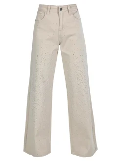 3-D Denim Pantaloni donna con strass a gamba larga