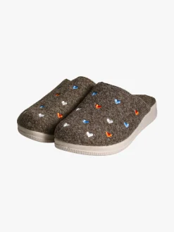 De Fonseca Pantofole donna cuori in feltro con zeppa - marrone
