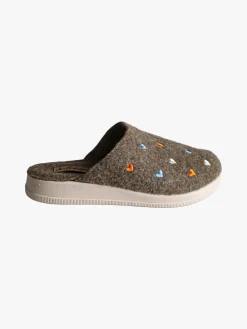 De Fonseca Pantofole donna cuori in feltro con zeppa - marrone
