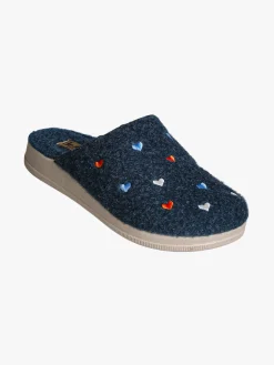 De Fonseca Pantofole donna cuori in feltro con zeppa - blu