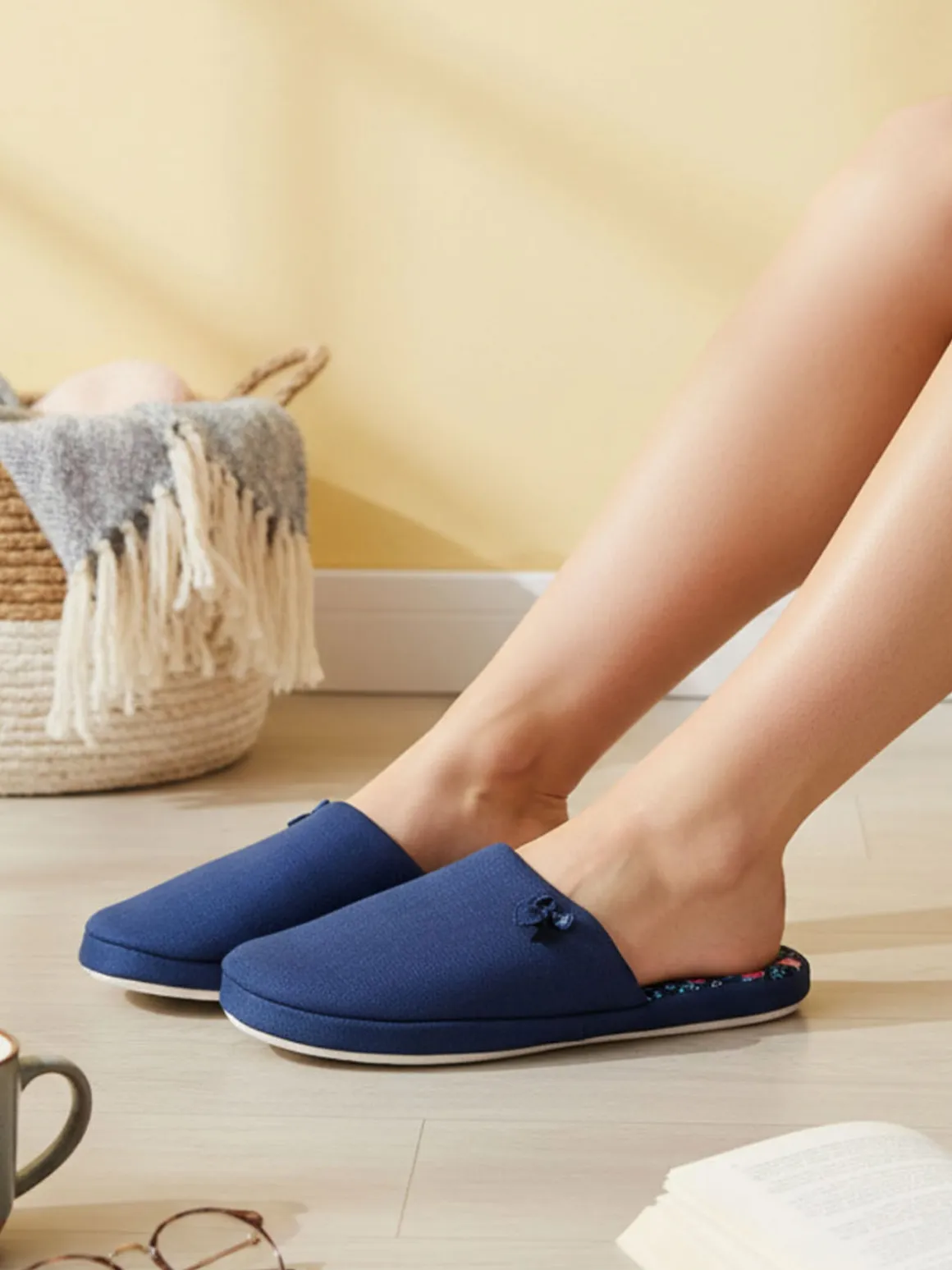 De Fonseca Pantofole donna in tessuto con stampa floreale - blu scuro