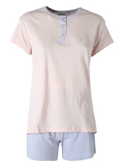 De Fonseca Pigiama corto da donna in cotone con t-shirt stampata e shorts - lilla