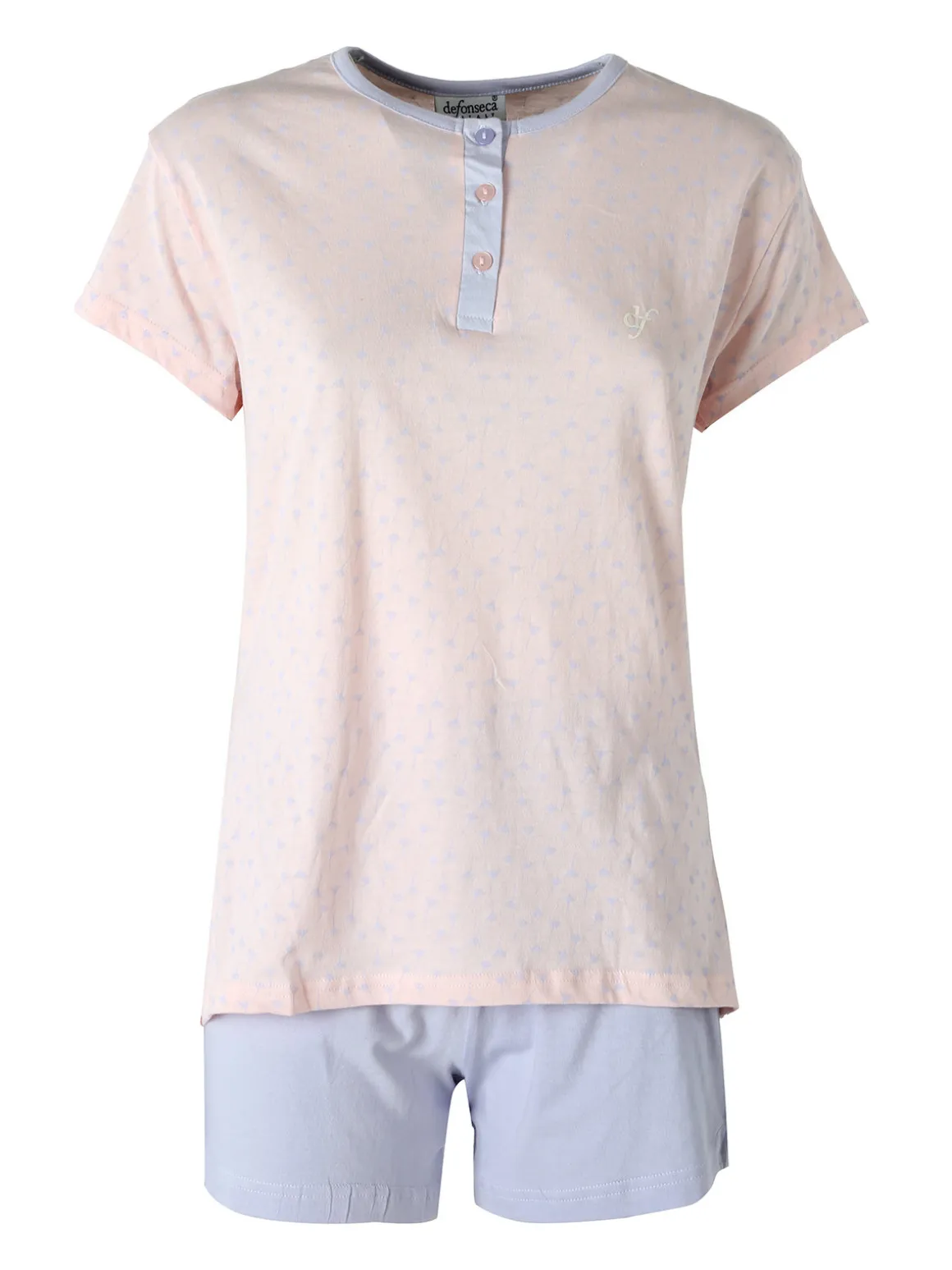 De Fonseca Pigiama corto da donna in cotone con t-shirt stampata e shorts - lilla