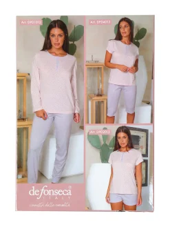 De Fonseca Pigiama corto da donna in cotone con t-shirt stampata e shorts - lilla