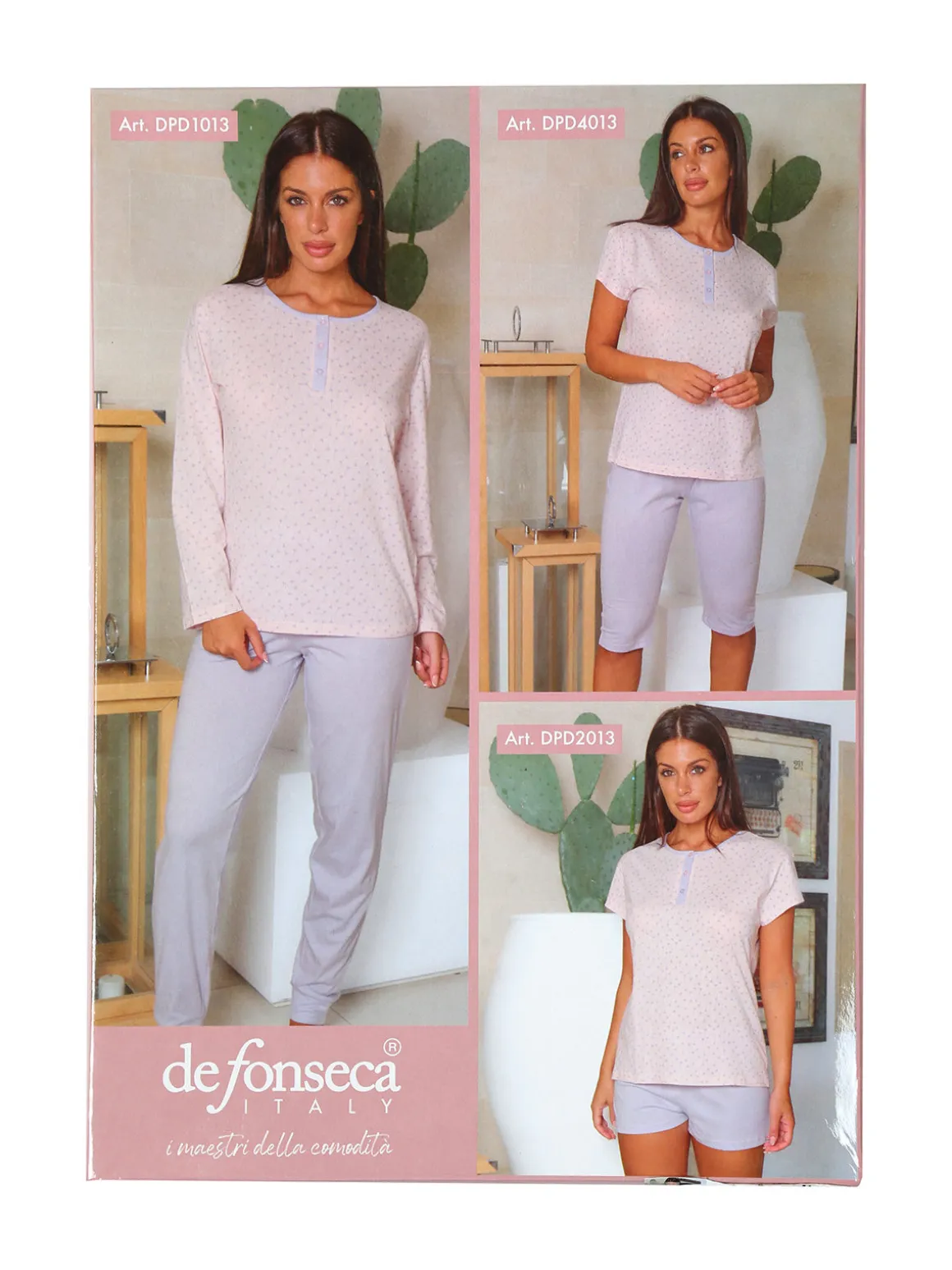 De Fonseca Pigiama corto da donna in cotone con t-shirt stampata e shorts - lilla
