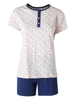 De Fonseca Pigiama corto da donna in cotone con t-shirt stampata e shorts - blu