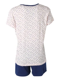 De Fonseca Pigiama corto da donna in cotone con t-shirt stampata e shorts - blu