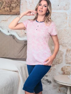 De Fonseca Pigiama corto da donna in cotone con pinocchietto