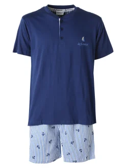 De Fonseca Pigiama corto da uomo con bermuda a righe - blu scuro