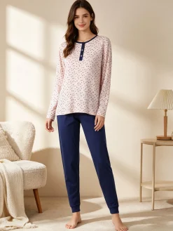De Fonseca Pigiama lungo da donna in cotone con stampe - blu