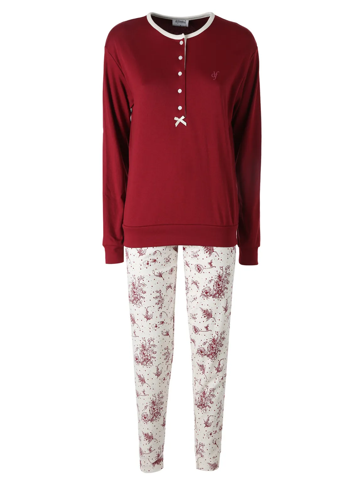 De Fonseca Pigiama lungo da donna in cotone - bordeaux