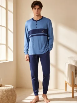 De Fonseca Pigiama lungo da uomo in cotone - blu scuro