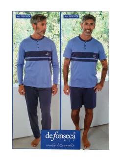 De Fonseca Pigiama lungo da uomo in cotone - blu scuro