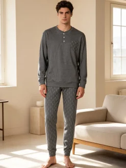 De Fonseca Pigiama lungo da uomo in cotone interlock con taschino