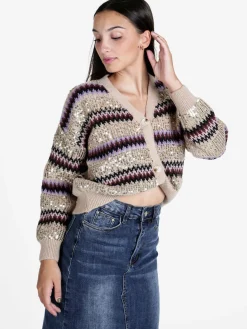 De Royale Cardigan donna crop con paillettes