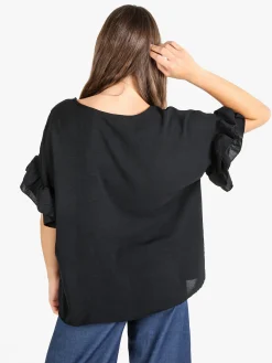 Deva Moda Blusa donna con maniche corte a balze