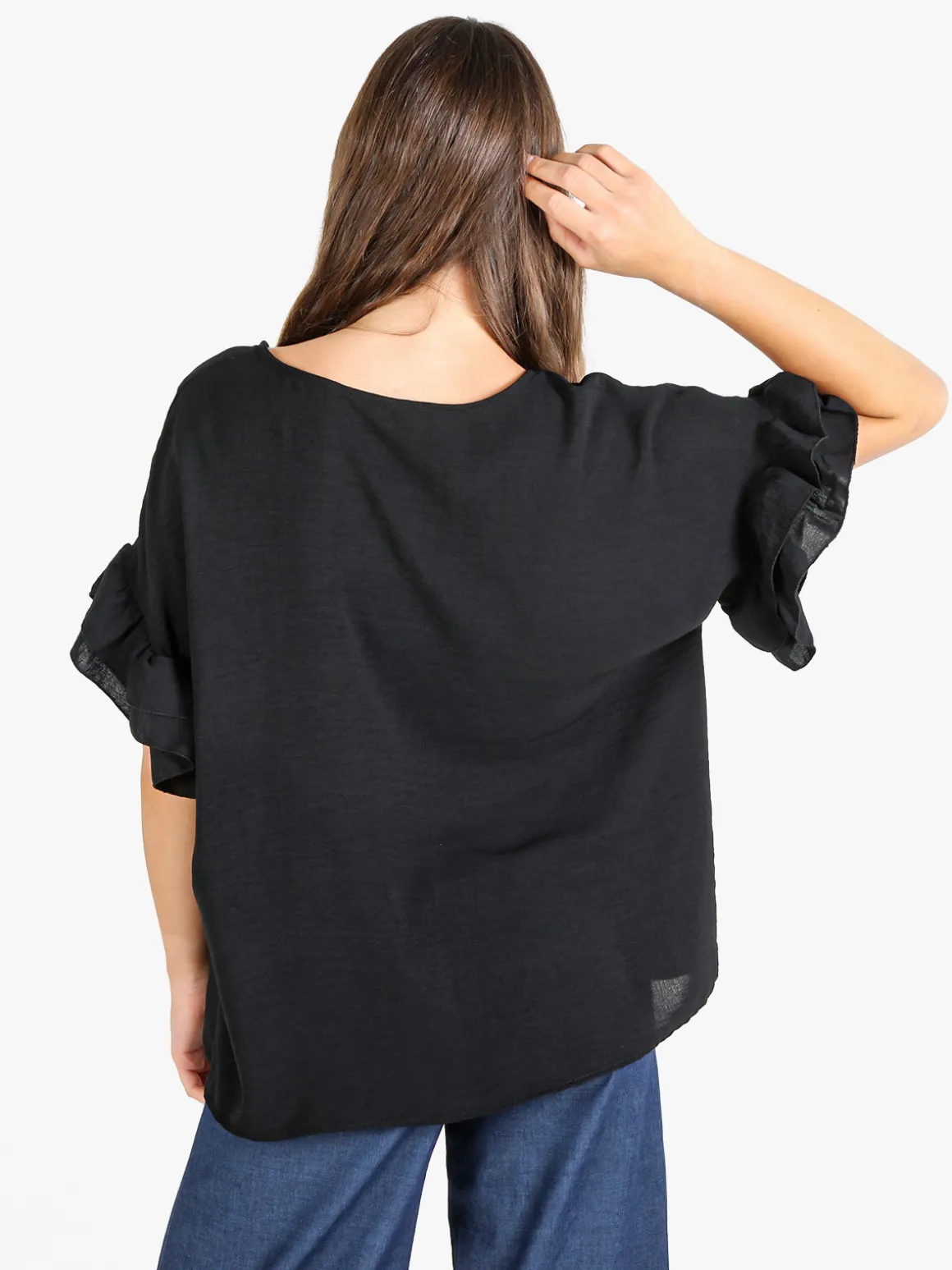 Deva Moda Blusa donna con maniche corte a balze