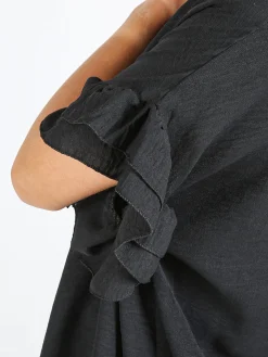 Deva Moda Blusa donna con maniche corte a balze