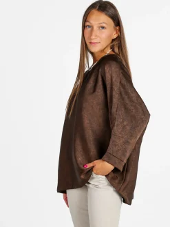 Deva Moda Blusa donna girocollo con maniche a pipistrello - moro