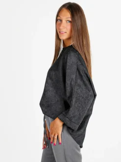 Deva Moda Blusa donna girocollo con maniche a pipistrello - nero