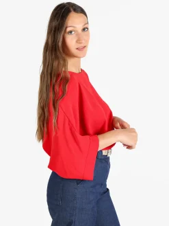 Deva Moda Blusa donna oversize a maniche corte con fiocco dietro