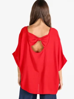 Deva Moda Blusa donna oversize a maniche corte con fiocco dietro