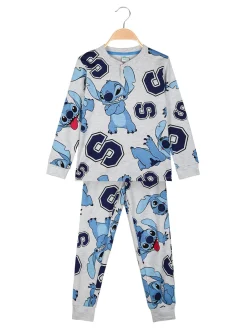 Disney Lilo & Stitch Pigiama lungo da bambino in cotone interlock - grigio chiaro