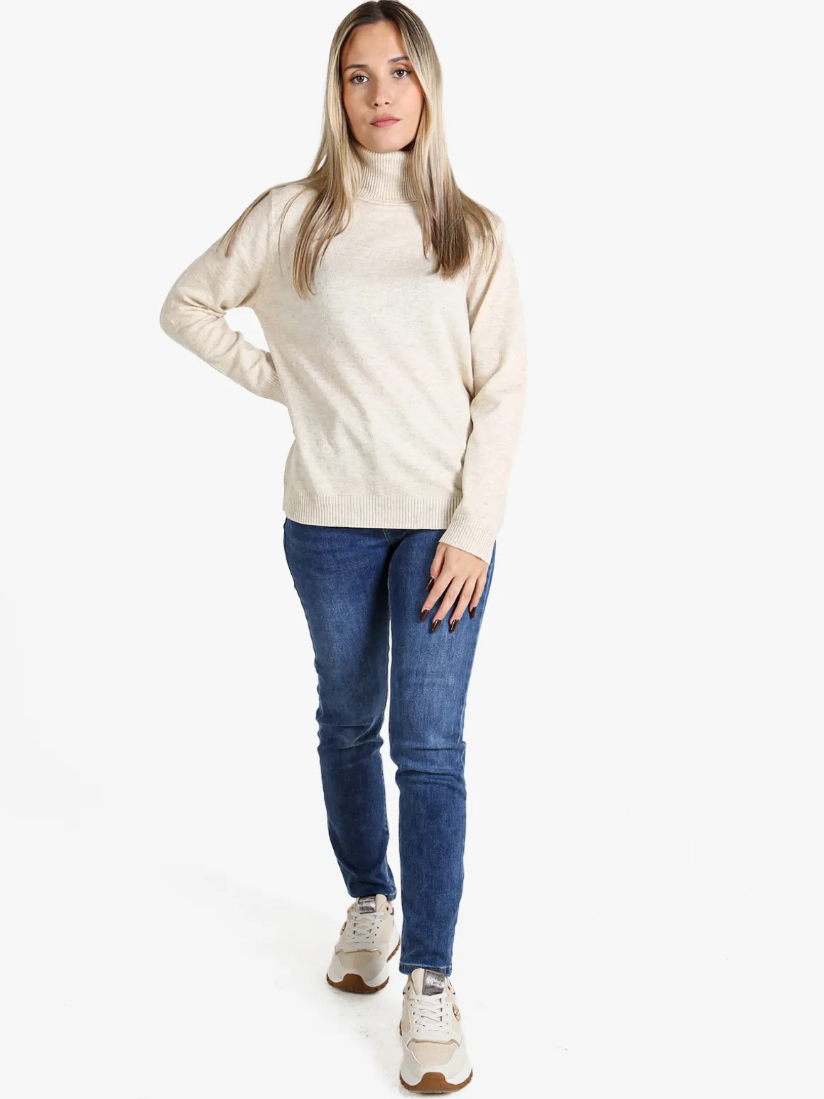 Dolce & Trendy Pullover donna dolcevita in maglia - beige