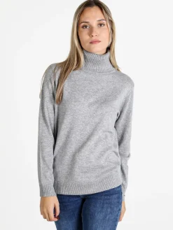 Dolce & Trendy Pullover donna dolcevita in maglia - grigio