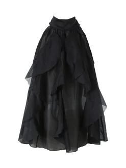 Doremi Top donna con volant e allacciatura al collo - nero