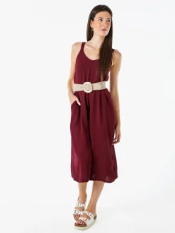 Doremi Tuta jumpsuite da donna a spalla stretta con scollo a V - bordeaux