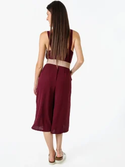 Doremi Tuta jumpsuite da donna a spalla stretta con scollo a V - bordeaux