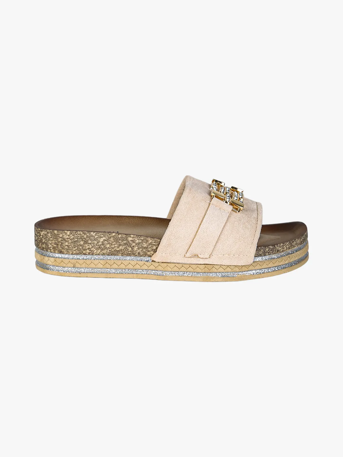Econfort Ciabatte donna gioiello con strass e platform - beige