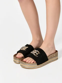 Econfort Ciabatte donna gioiello con strass e platform - nero