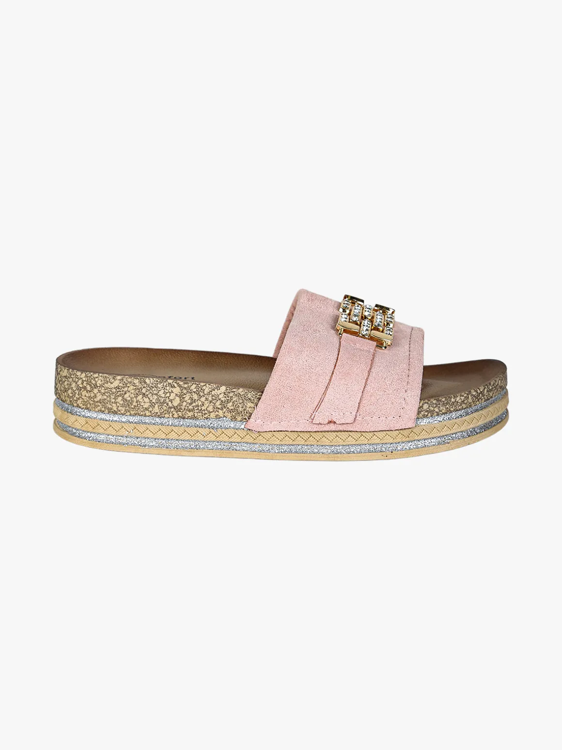 Econfort Ciabatte donna gioiello con strass e platform - rosa