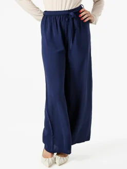 Eletta Pantaloni donna a palazzo in crèpe - blu